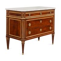 A Louis XVI Gilt Bronze-Mounted Mahogany Marble-Top Commode
