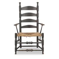 Black-painted slat-back rush seat armchair probably Connecticut, 18th century