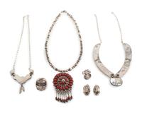 Navajo and Zuni Silver Jewelry, with Cluster Inlay