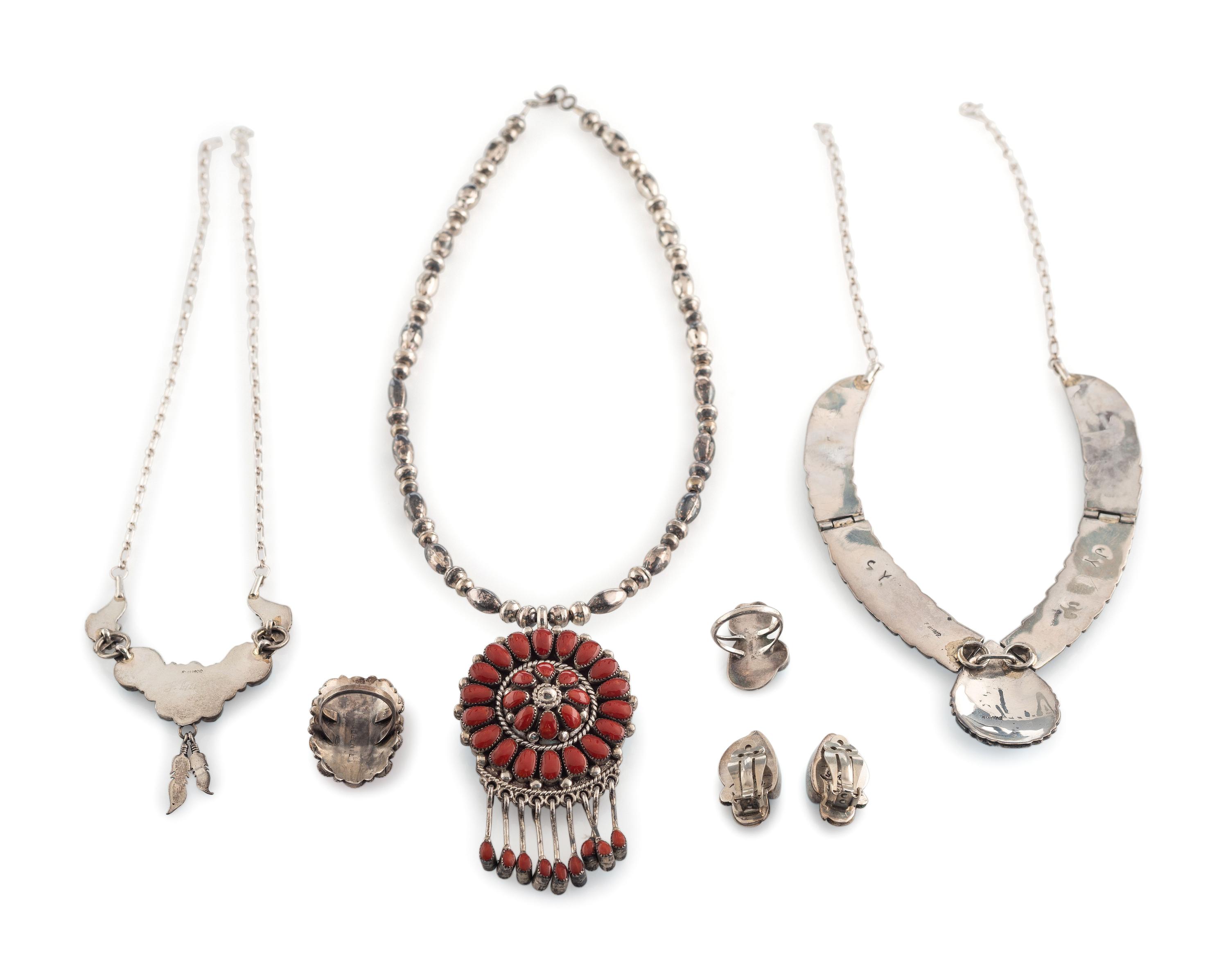 Navajo and Zuni Silver Jewelry, with Cluster Inlay