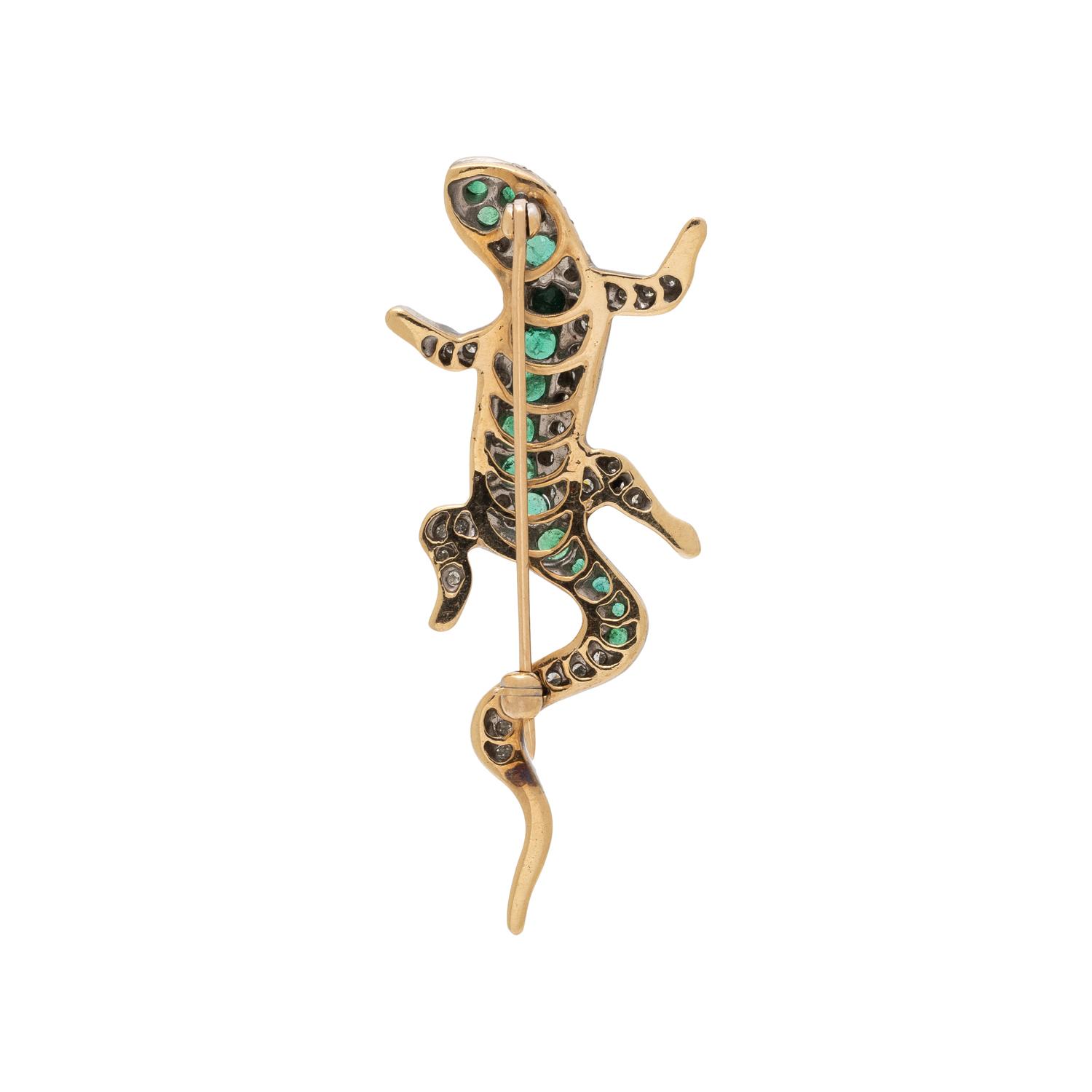 DIAMOND AND EMERALD SALAMANDER BROOCH