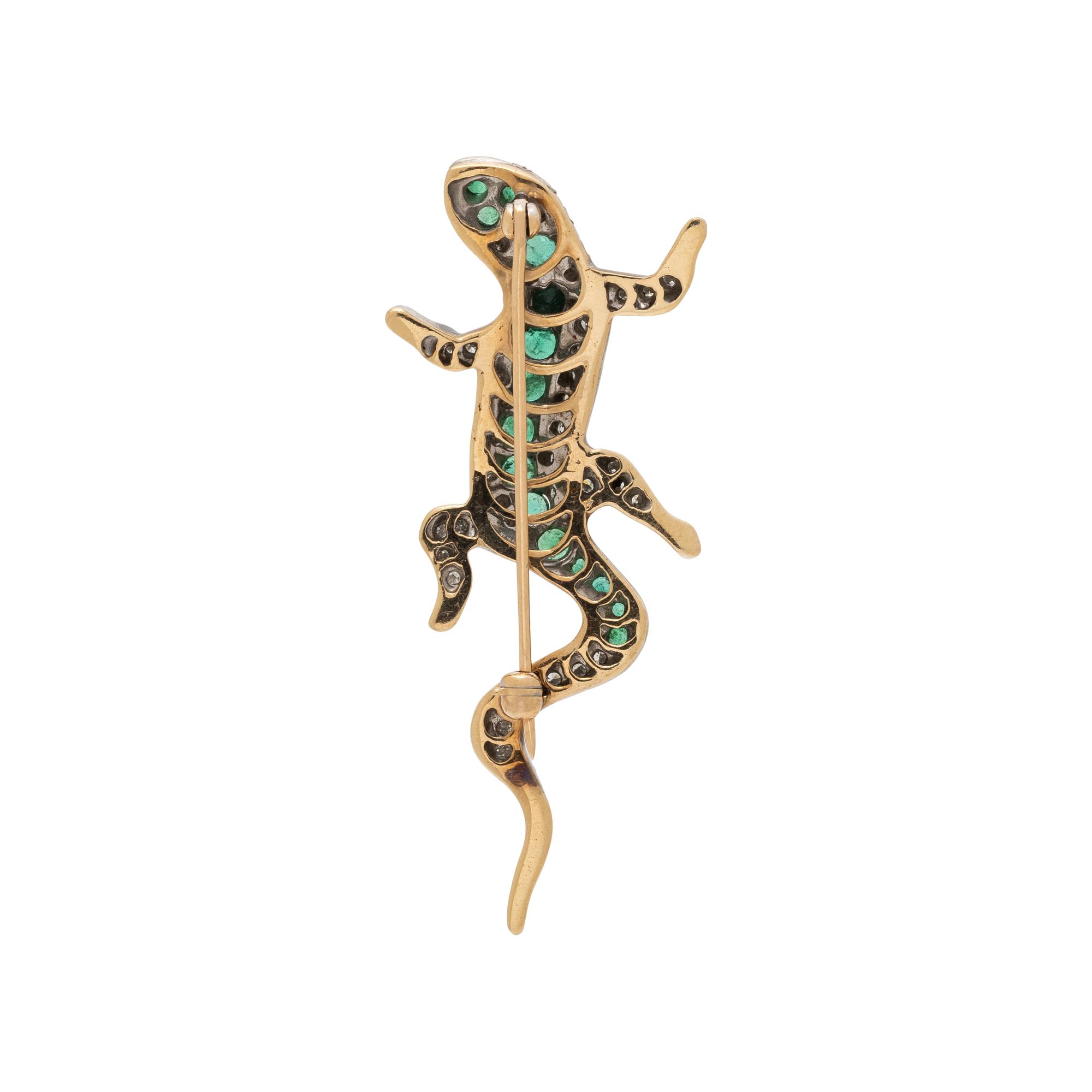 DIAMOND AND EMERALD SALAMANDER BROOCH