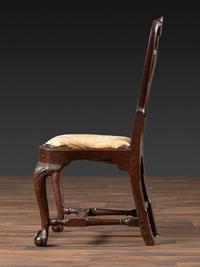 A Fine Queen Anne Shell-Carved Walnut Stretcher-Base Claw-and-Ball Foot Compass-Seat Side Chair