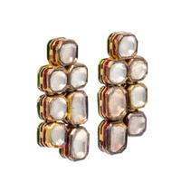 A Pair of Yellow Gold, Diamond and Polychrome Enamel Earrings, Rajasthan, Mid 20th Century, 10.70 dwts.