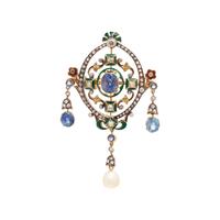 EVELYN CLOTHIER, CONVERTIBLE SAPPHIRE, DIAMOND AND POLYCHROME ENAMEL NECKLACE
