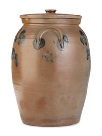 A Peter Hermann Cobalt Decorated Lidded Six-Gallon Crock
