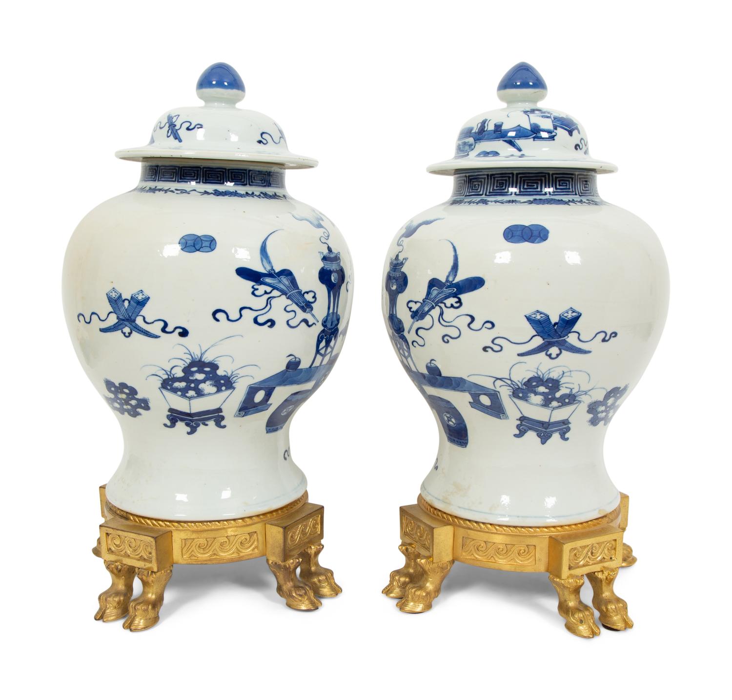 A Pair of Gilt Bronze Mounted Chinese Porcelain Jars