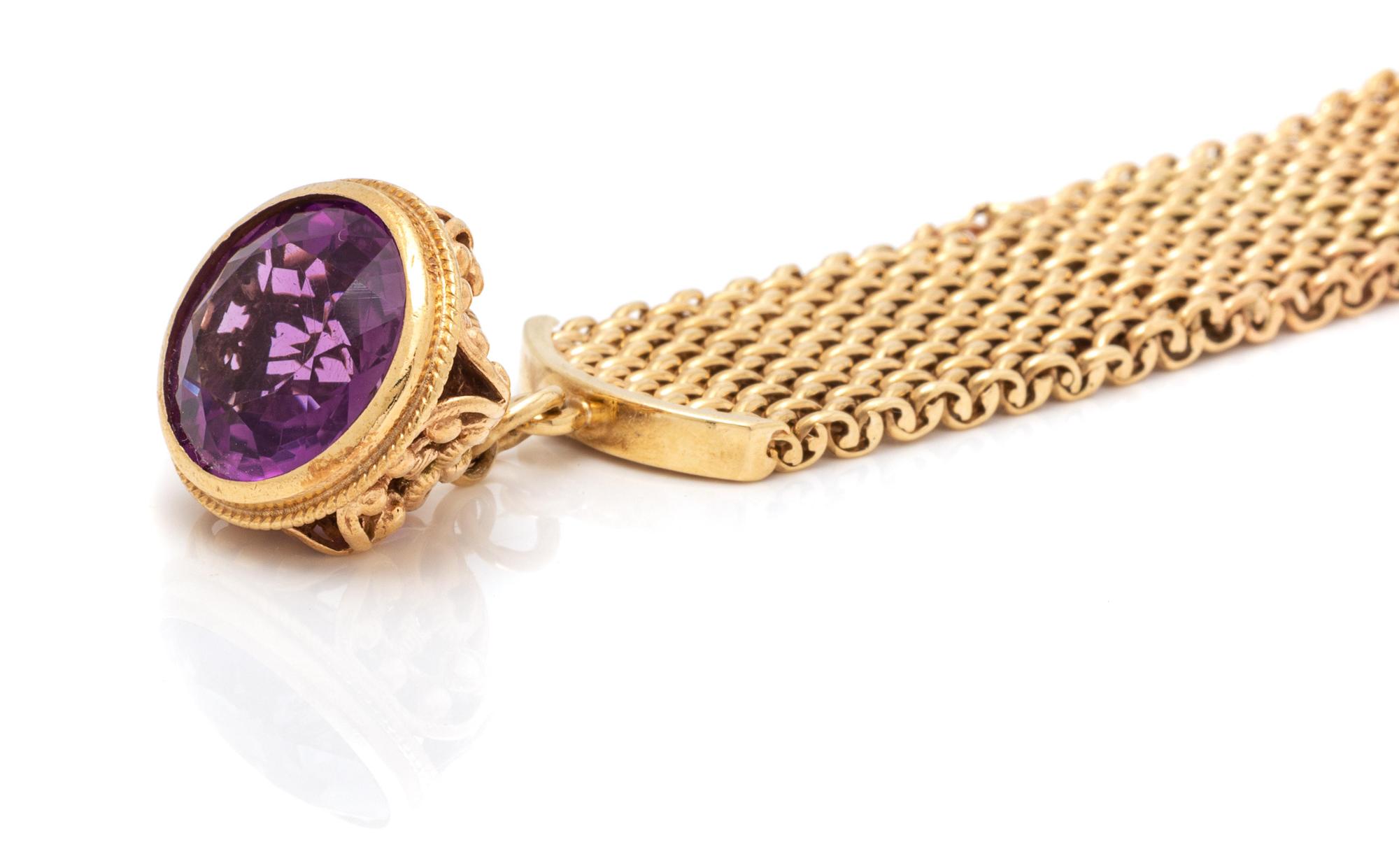 A 9 Karat Yellow Gold and Amethyst Bracelet, British,