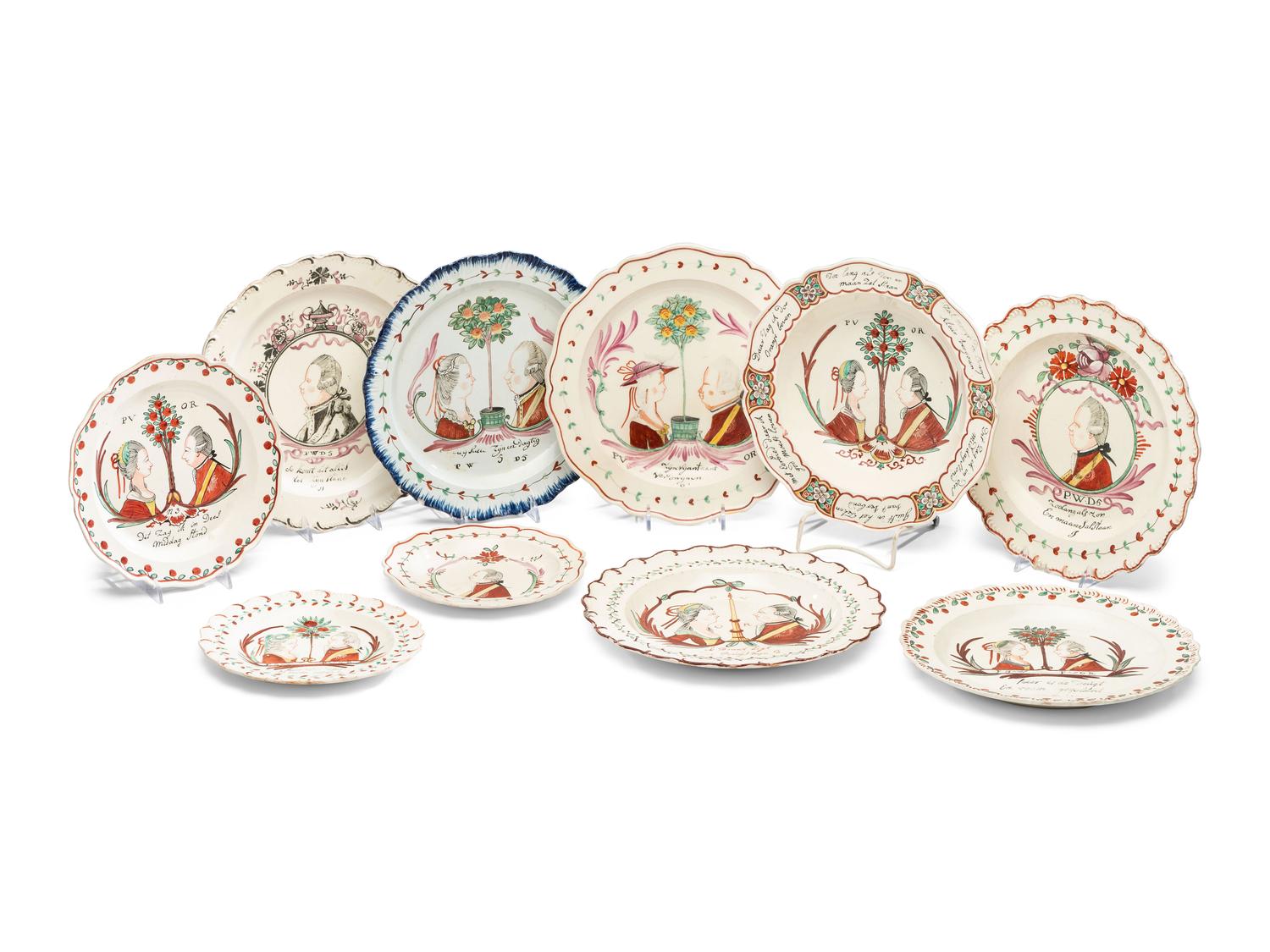 An Assembled Collection of English Creamware 'William of Orange' Table Articles