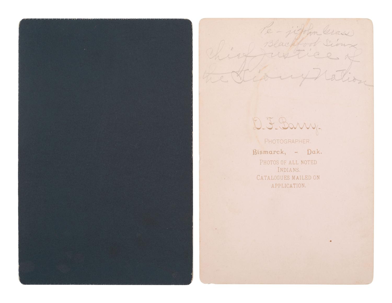 BARRY, David F. (1854-1934), photographer. Two cabinet cards of Lakota Chief John Grass. Bismarck, Dakota.