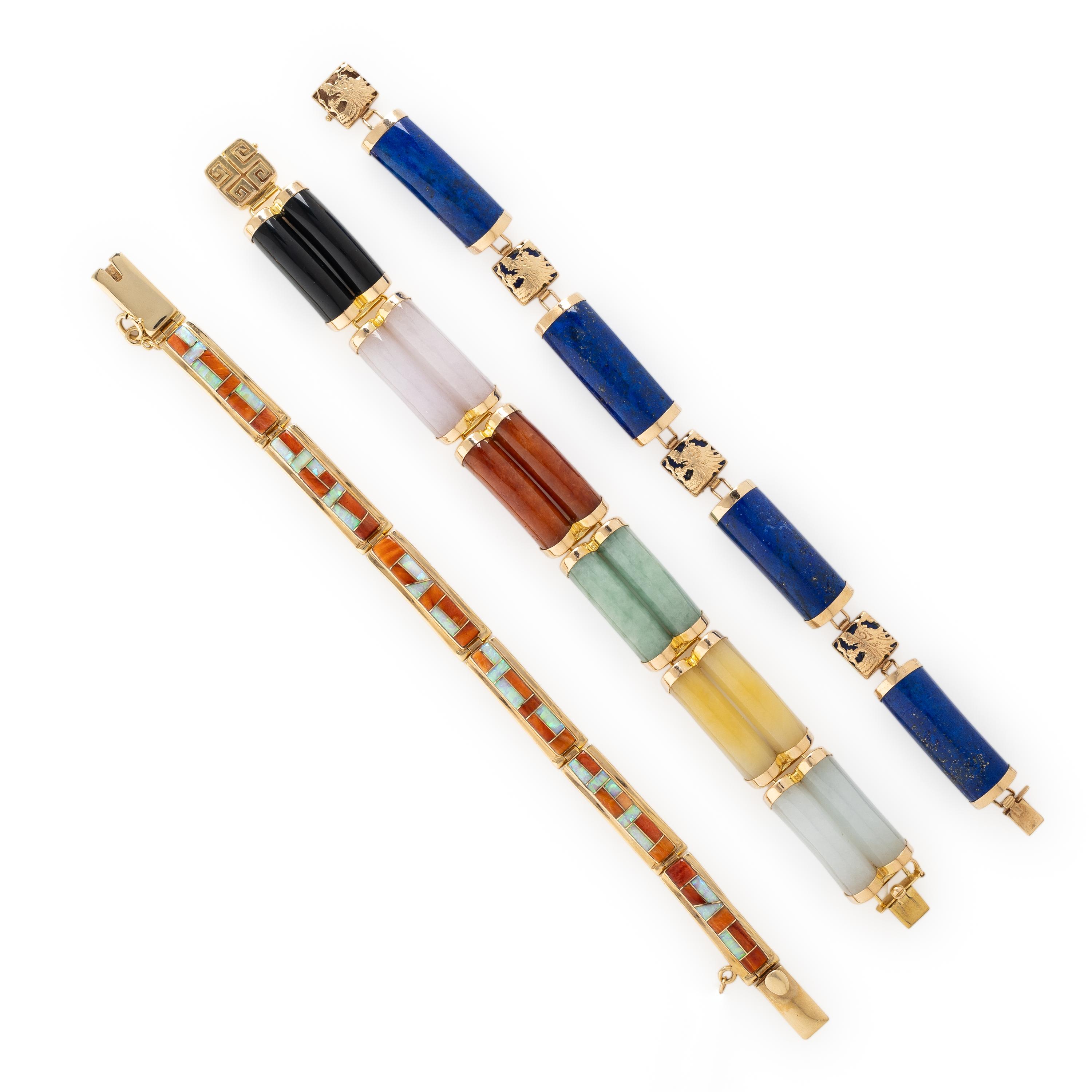 Collection of Yellow Gold and Multigem Bracelets