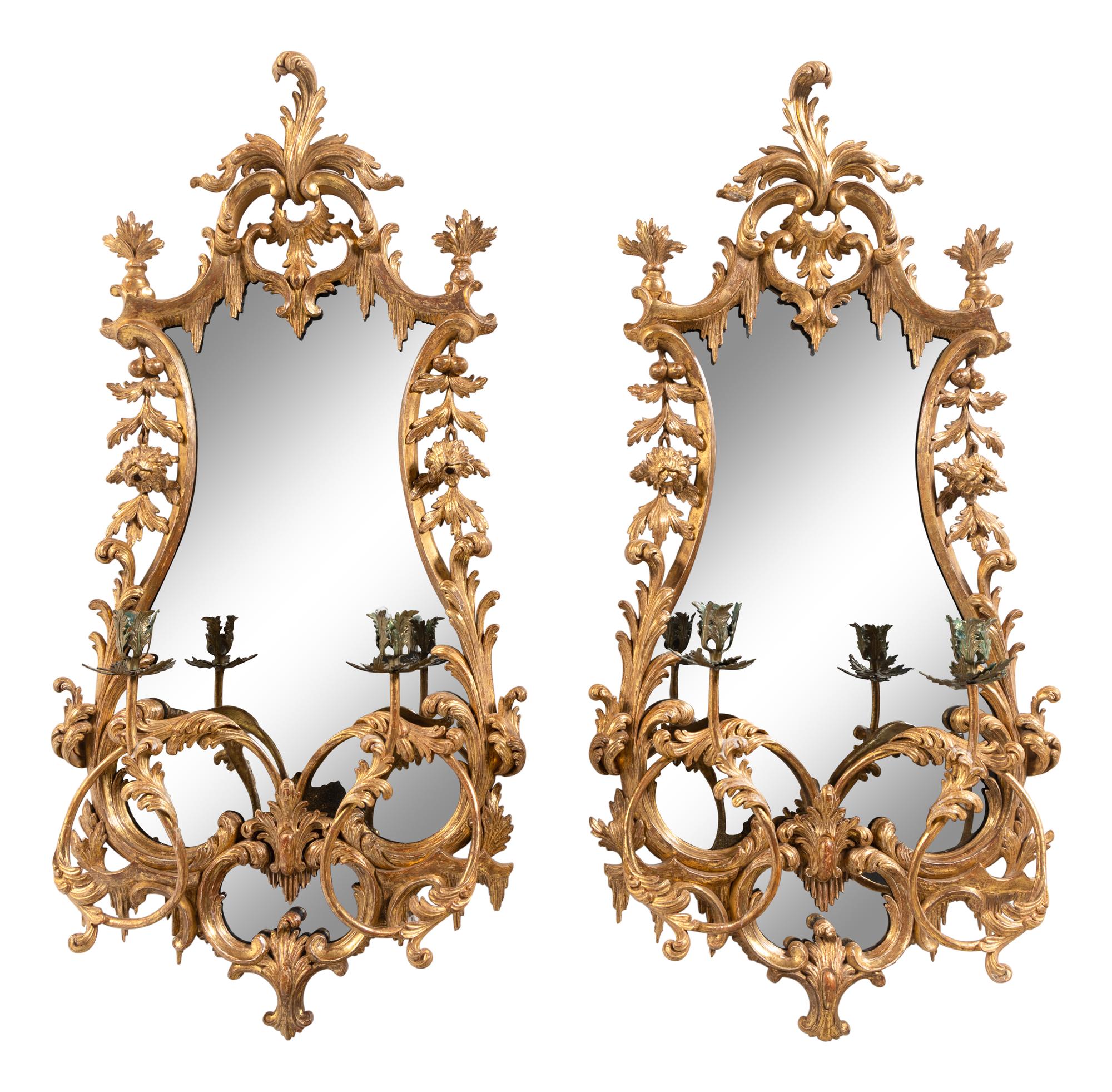 A Pair of George III Giltwood Girandole Mirrors