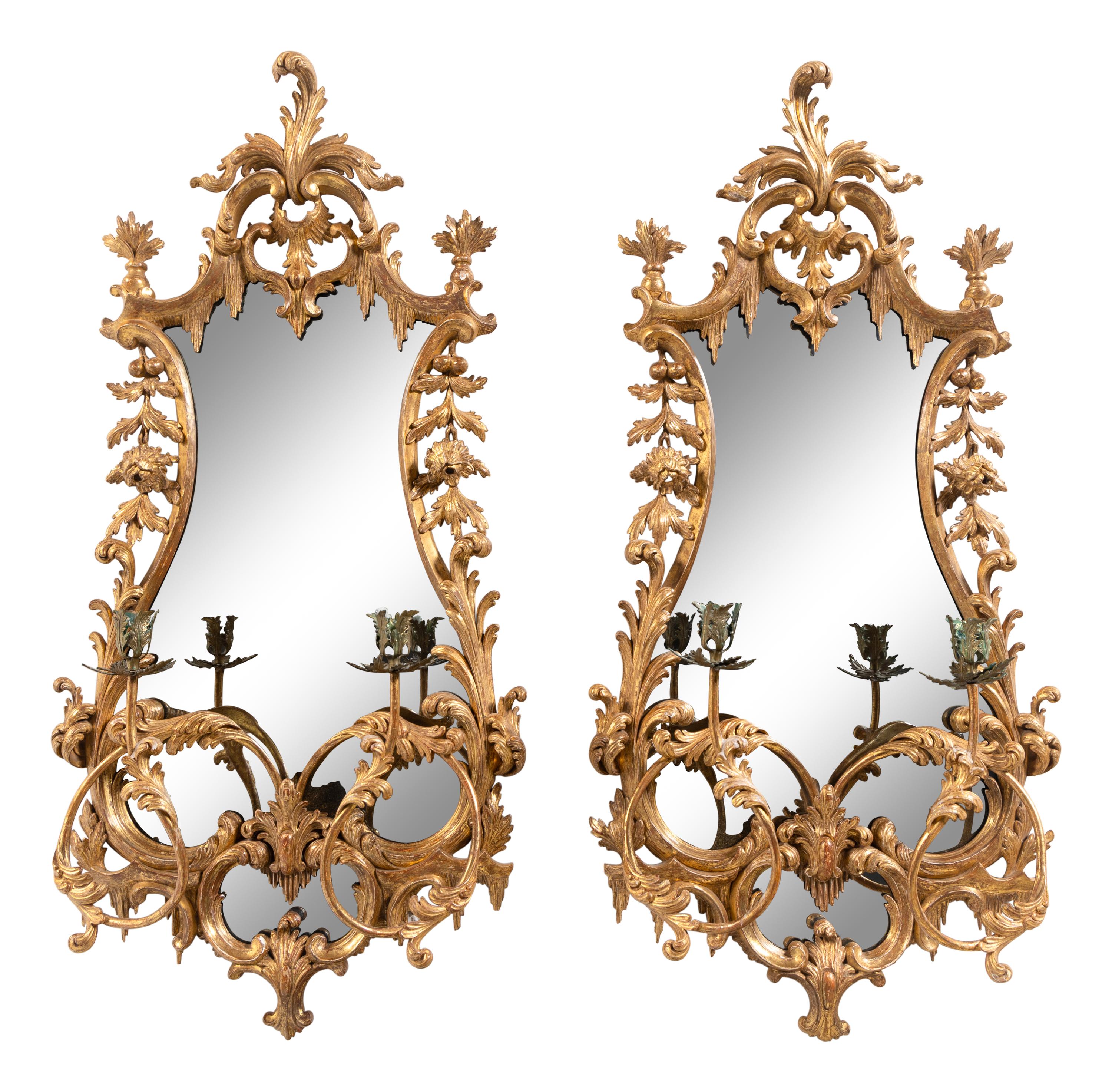 A Pair of George III Giltwood Girandole Mirrors