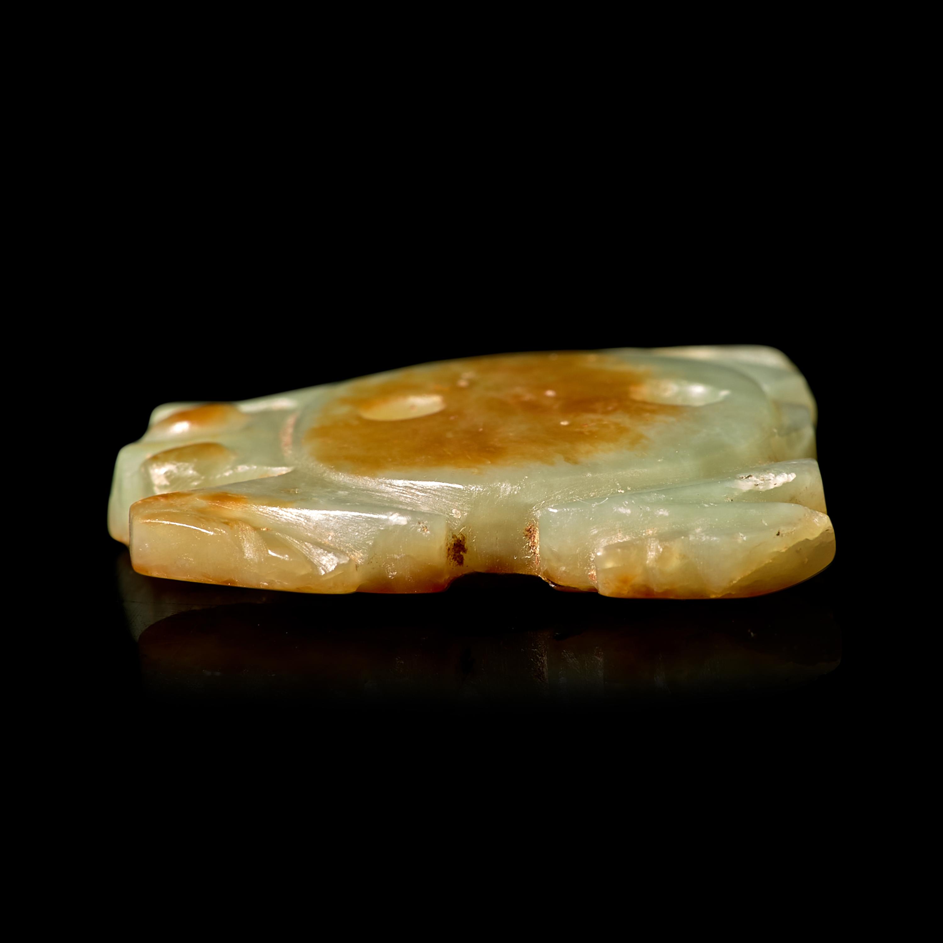 A Small Chinese Hongshan Style Celadon and Russet Jade Turtle Amulet 紅山風格 青玉龜