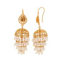 YELLOW GOLD AND CITRINE AND WHITE HARDSTONE BEAD EARRINGS