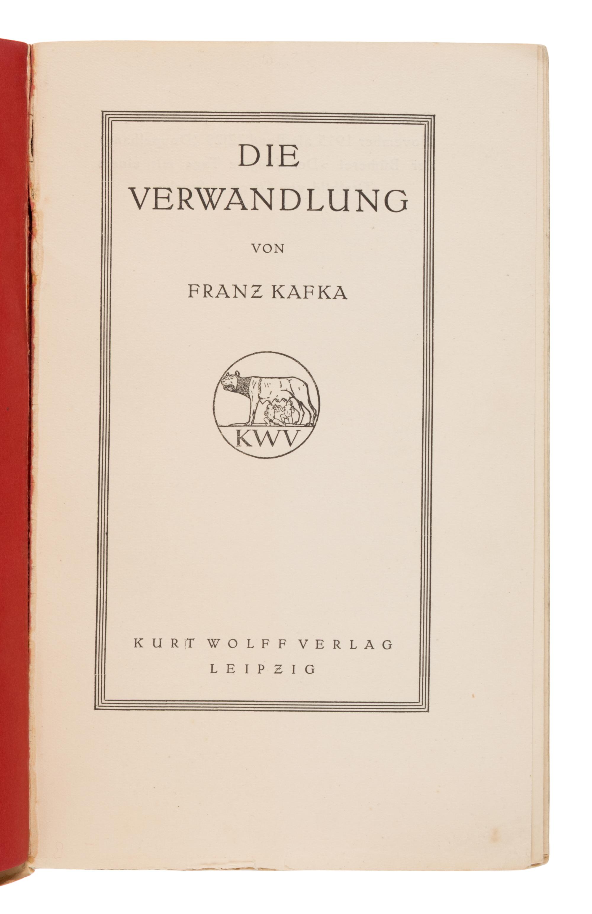 Kafka, Franz (1883-1924). Die Verwandlung . Leipzig: Kurt Wolff Verlag, 1915.