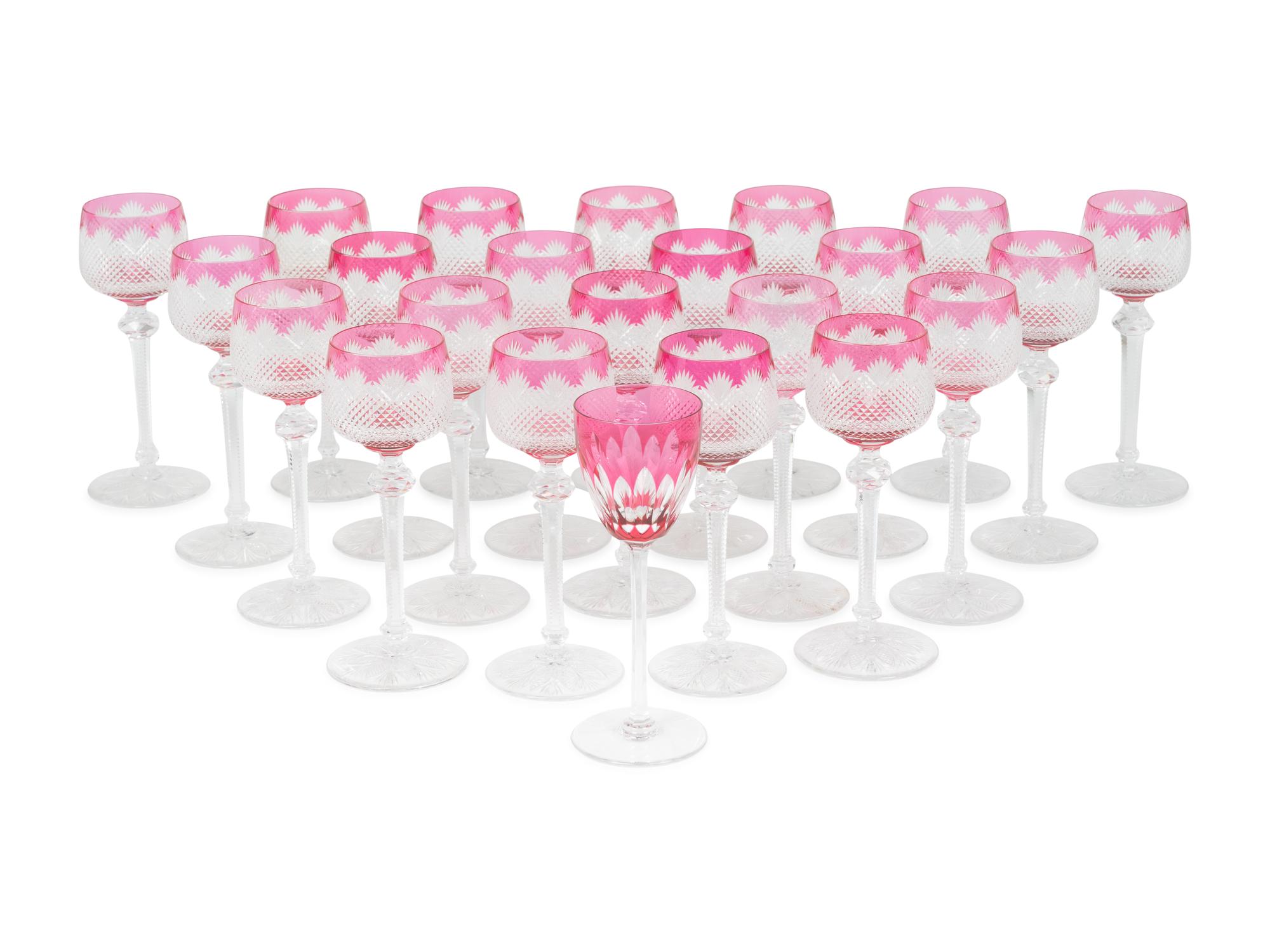 Twenty-Two Baccarat Nonancourt Cranberry Cut-to-Clear Hock Glasses