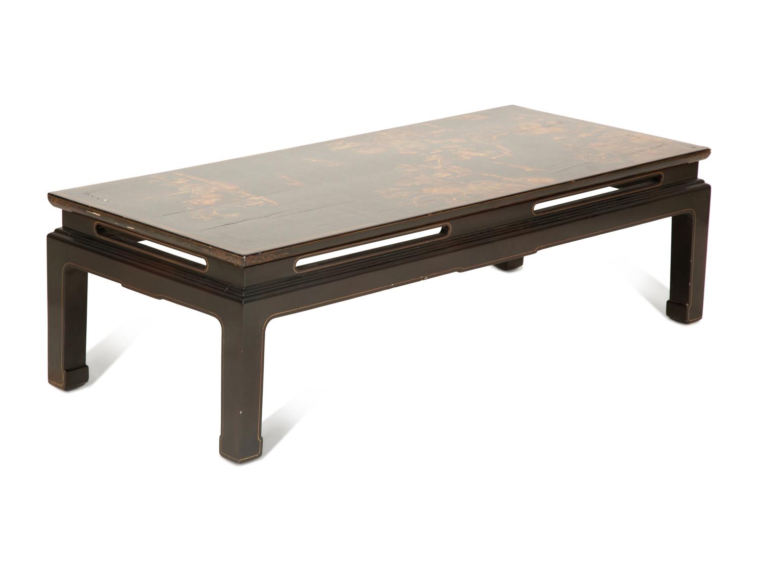 A Chinese Black and Gilt Chinoiserie Decorated Low Table
