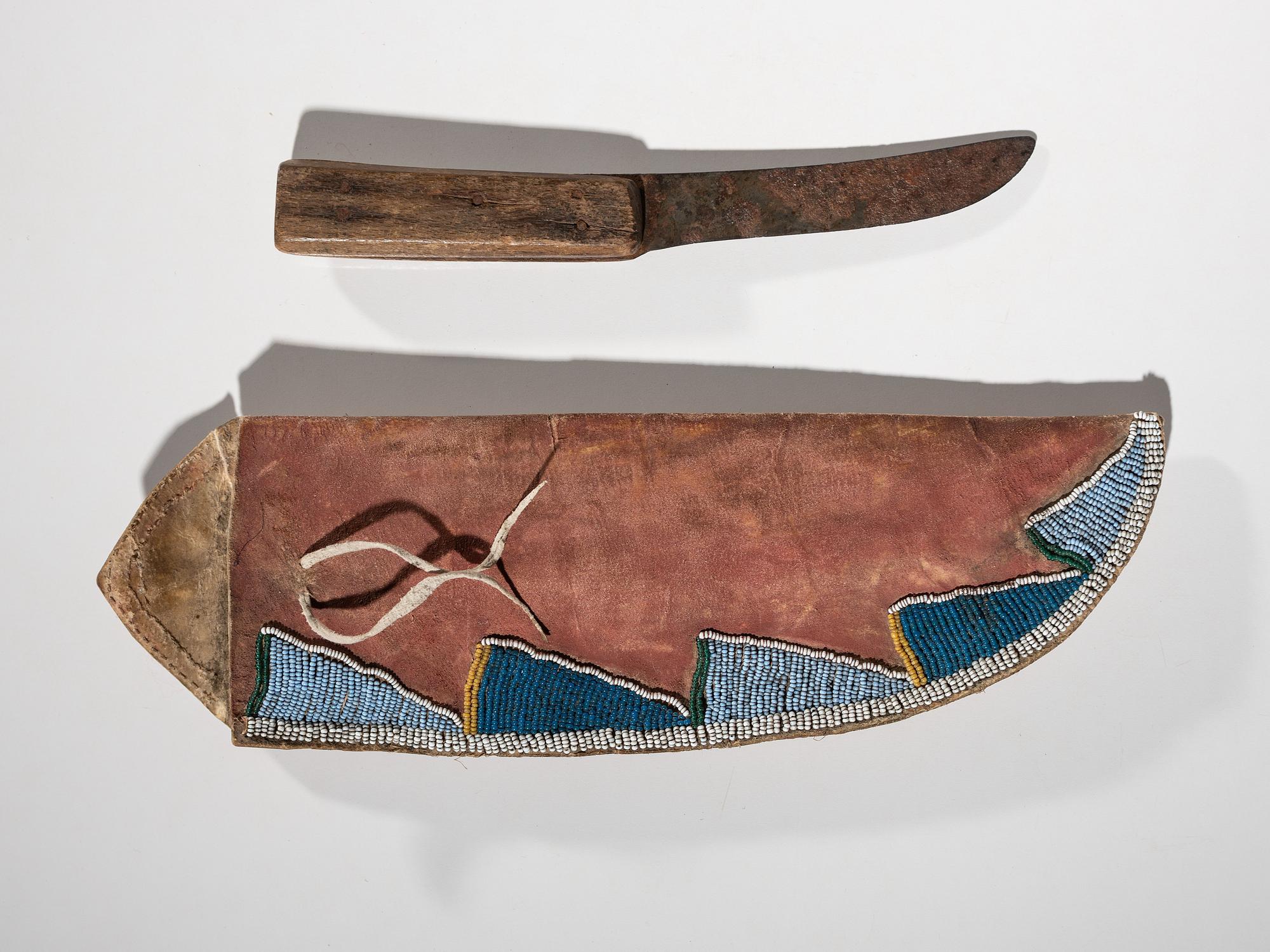 Crow Beaded Parfleche Knife Case, with Knife