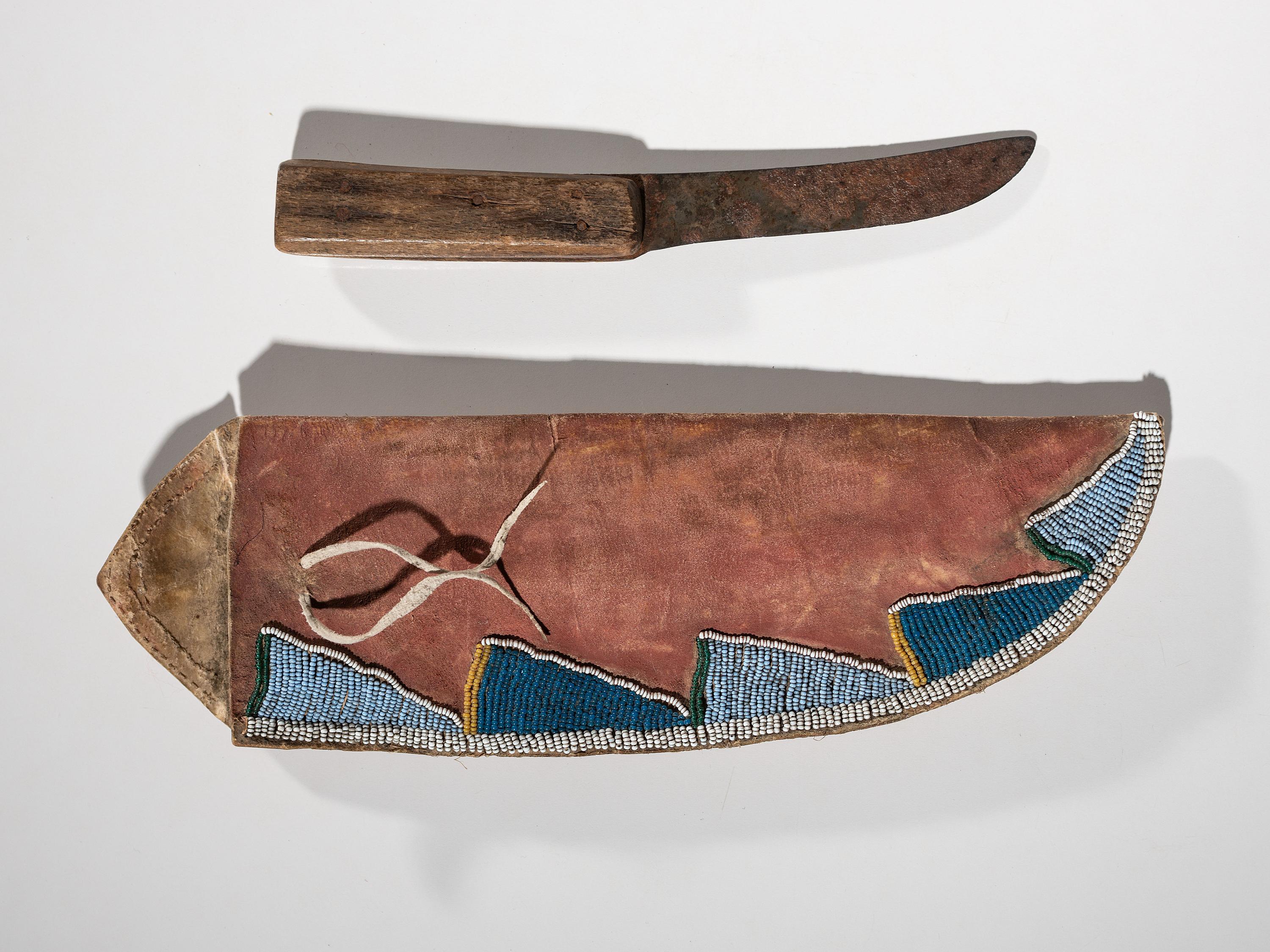 Crow Beaded Parfleche Knife Case, with Knife