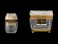 A French Gilt Metal and Cut Glass Box and a Similar Table Lighter
