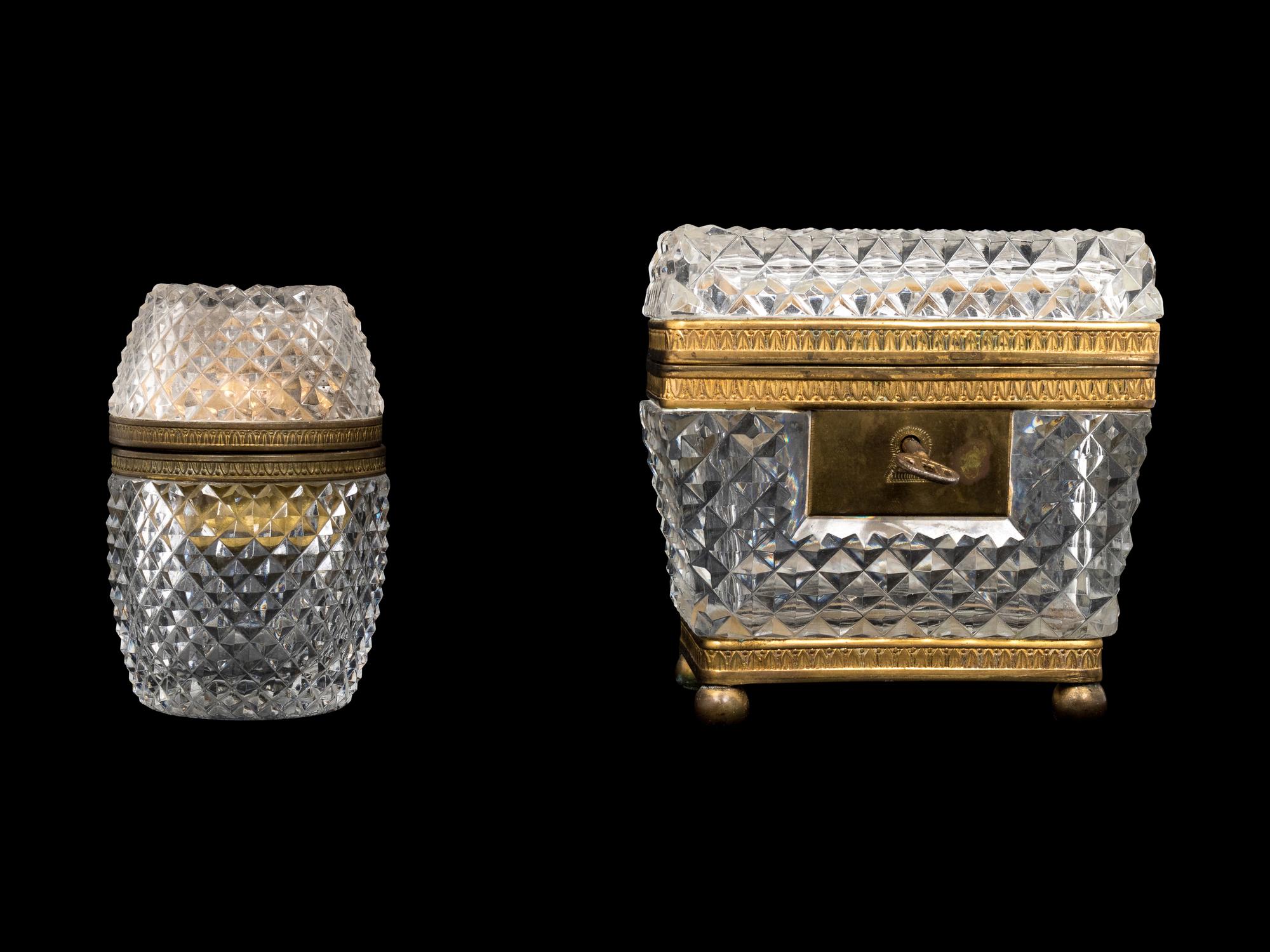 A French Gilt Metal and Cut Glass Box and a Similar Table Lighter
