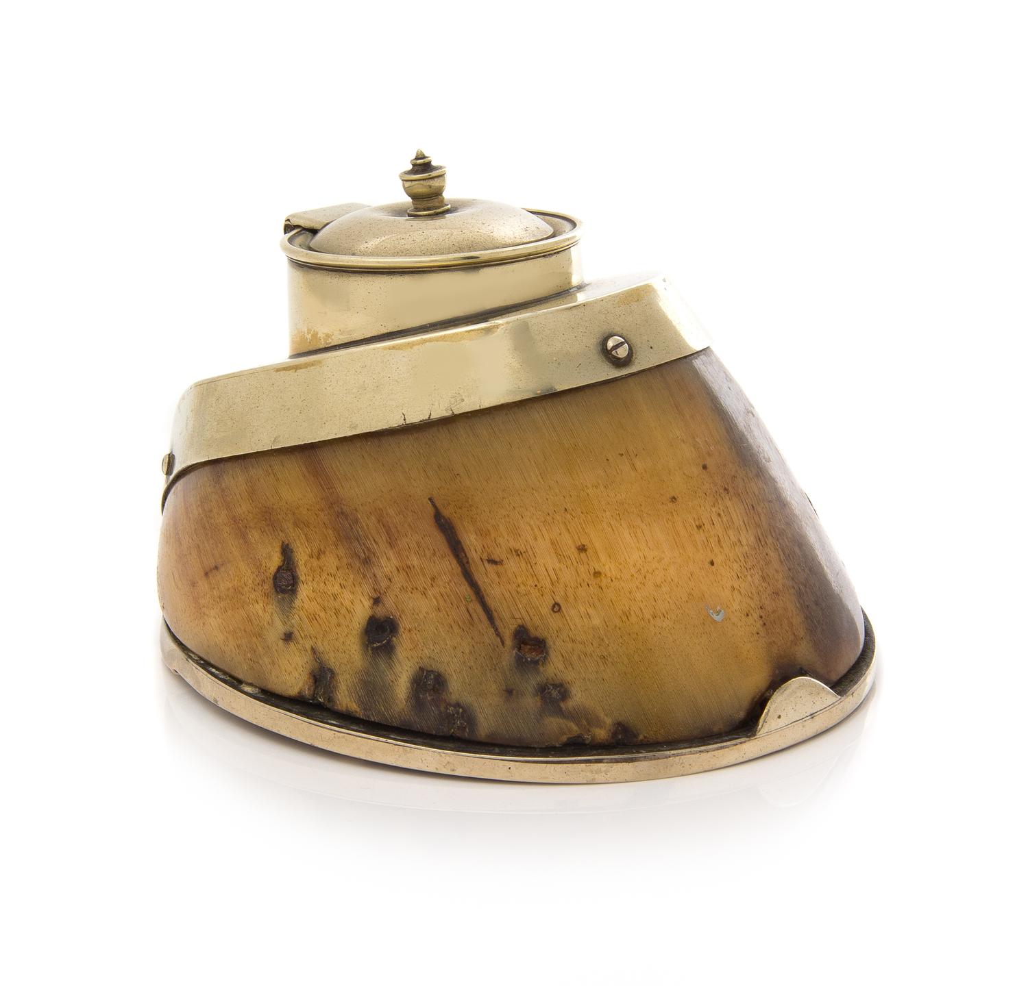An English Hoof and Silver-Plate Inkwell Depth 5 1/2 inches. — 19TH/20TH CENTURY