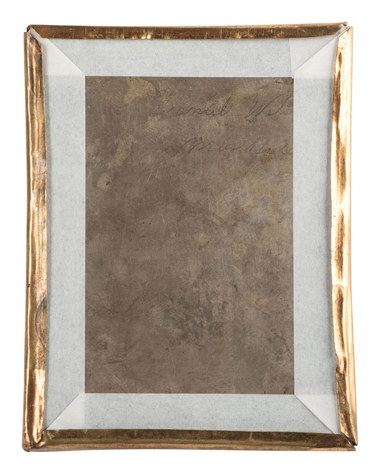 [EARLY PHOTOGRAPHY]. Quarter plate daguerreotype of an engraving of Daniel Webster.