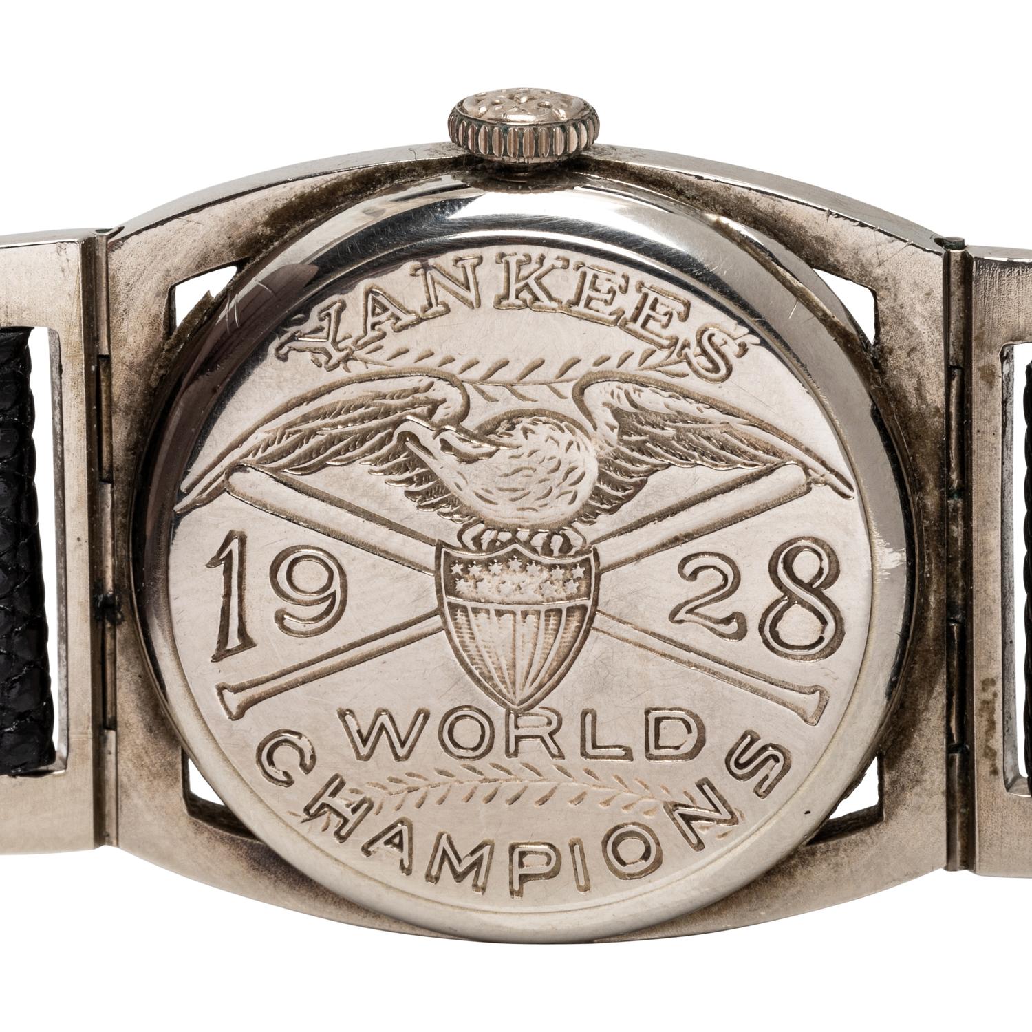 An Extraordinarily Scarce Original 1928 New York Yankees World Series Champions Hamilton "Piping Rock" Watch Presented by Colonel Jacob Ruppert — Gifted by Yankees Owner to Neil Mooney, railway director of "The Flying Yankee Special" and Assistant Passenger Traffic Manager of the New York Central Lines