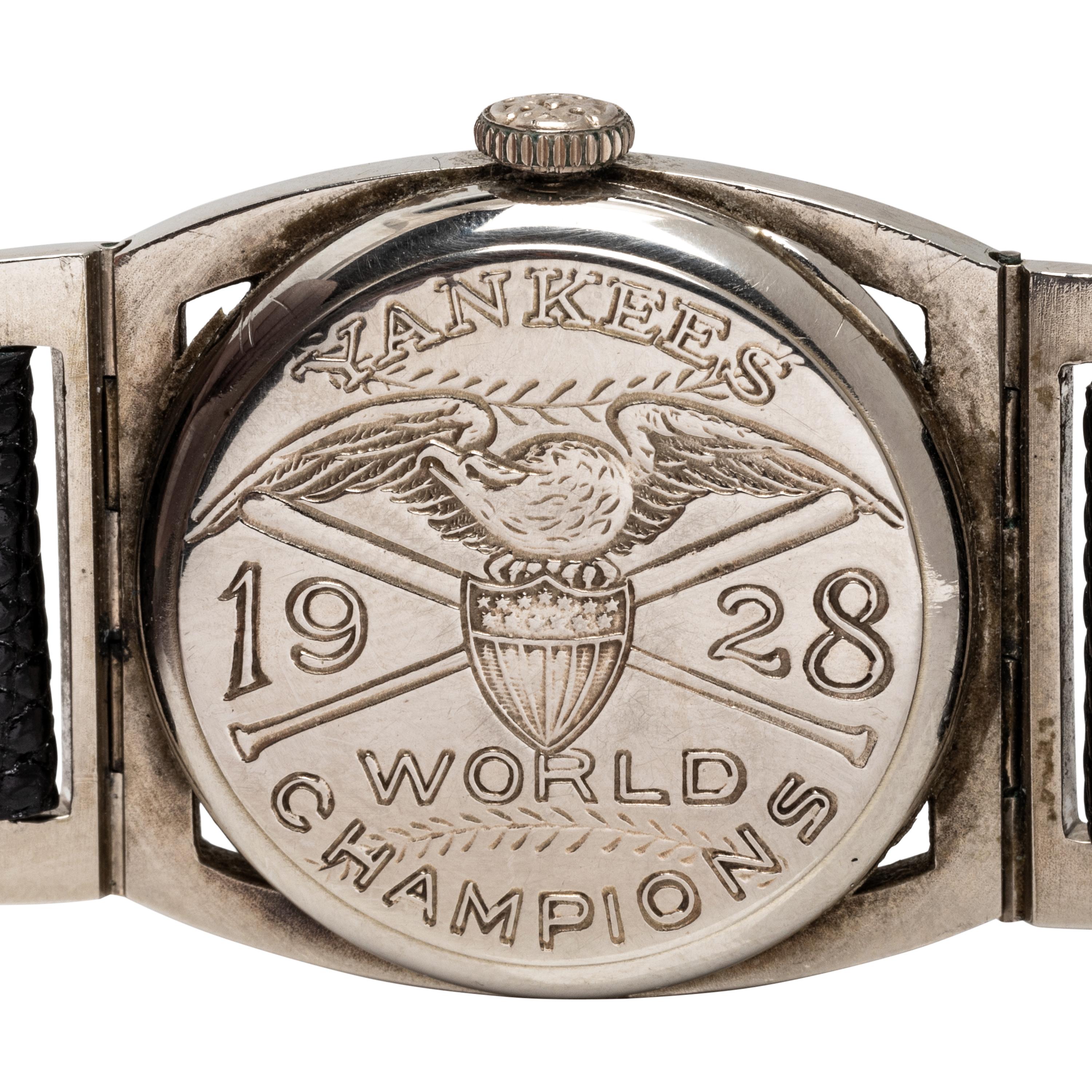 An Extraordinarily Scarce Original 1928 New York Yankees World Series Champions Hamilton "Piping Rock" Watch Presented by Colonel Jacob Ruppert — Gifted by Yankees Owner to Neil Mooney, railway director of "The Flying Yankee Special" and Assistant Passenger Traffic Manager of the New York Central Lines