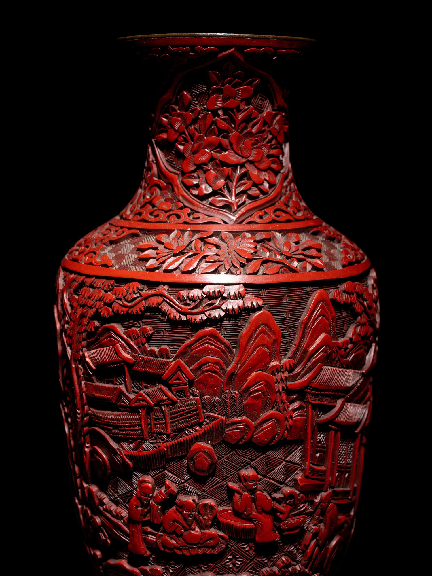 Three Pairs of Cinnabar Lacquer Vases