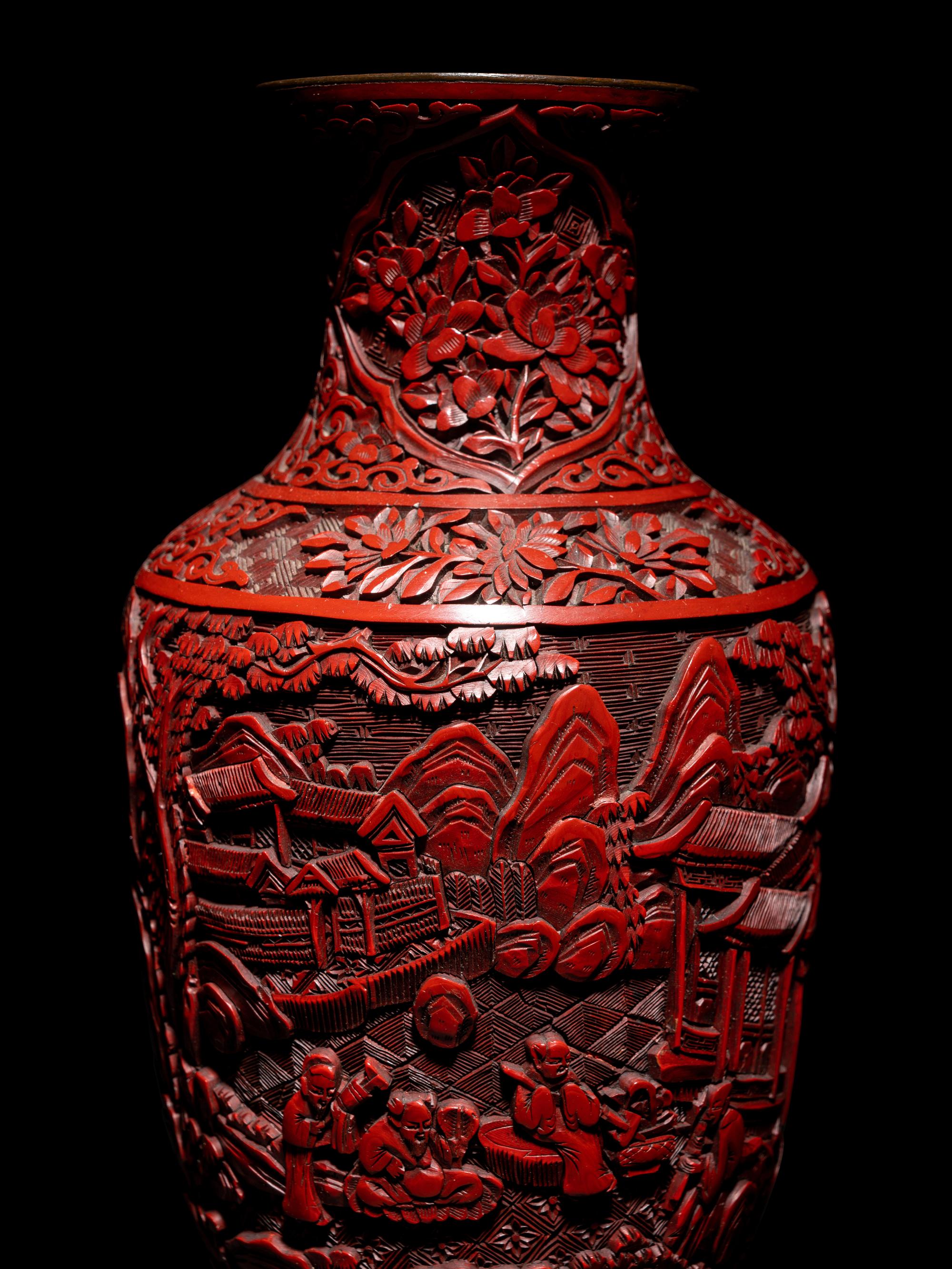 Three Pairs of Cinnabar Lacquer Vases