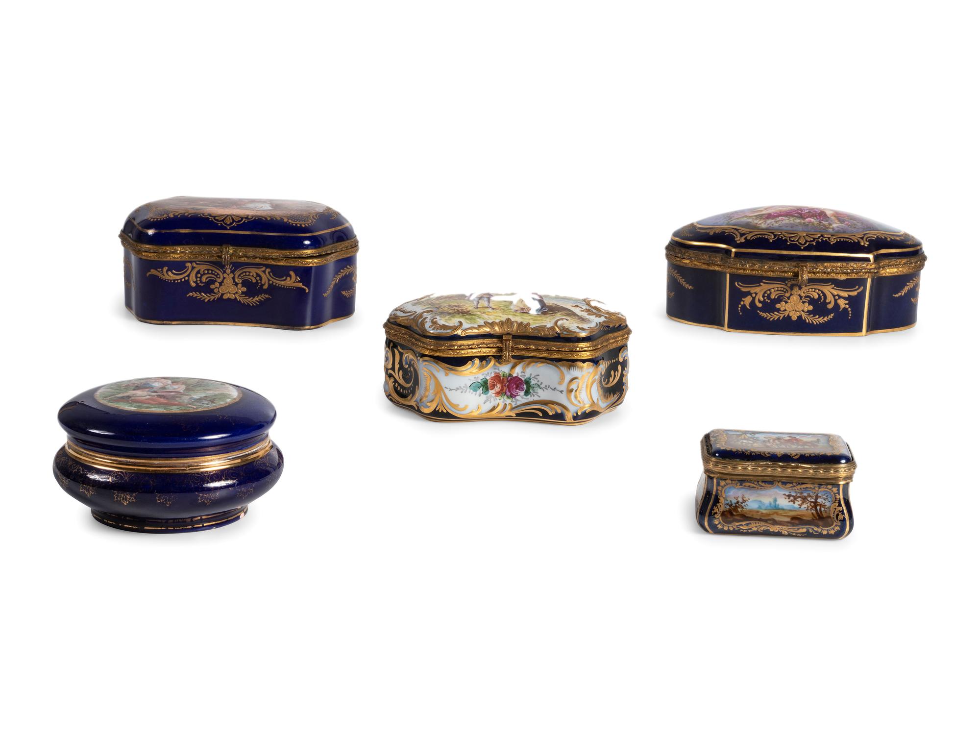 Five Sevres Style Porcelain Boxes