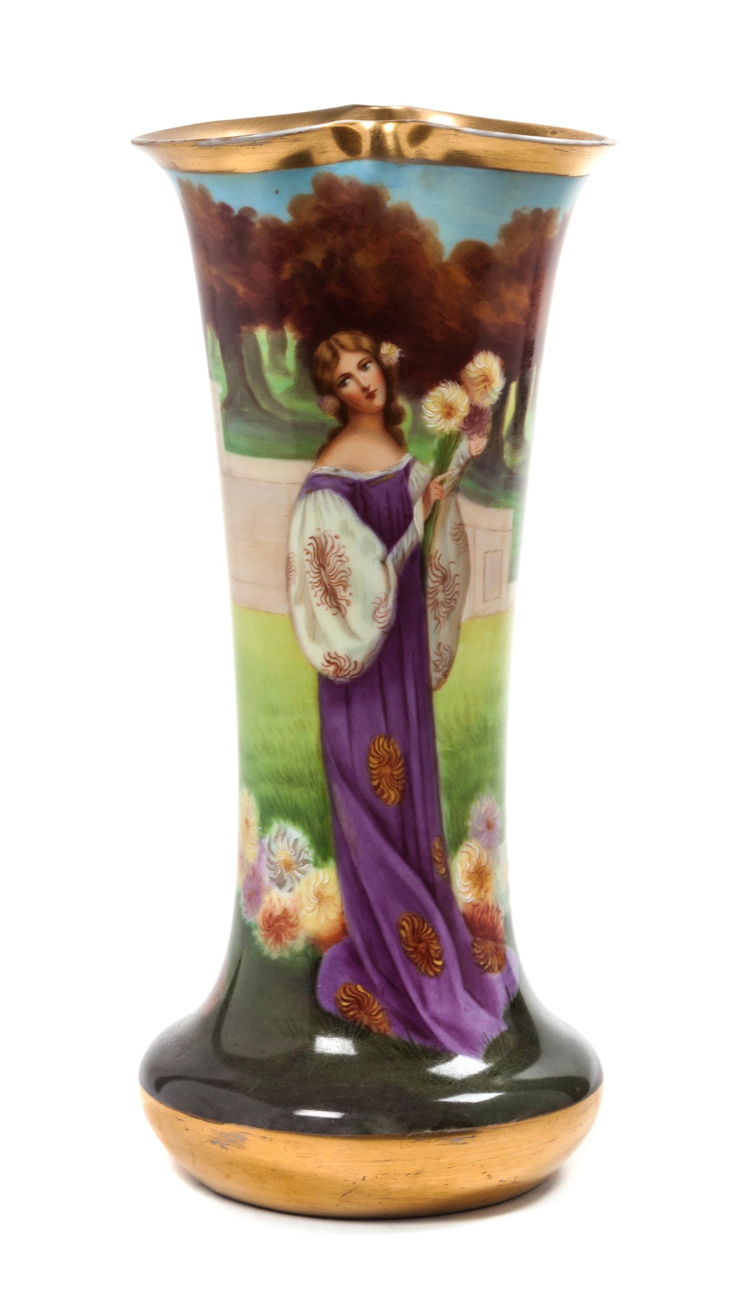 A Dresden Porcelain Vase Height 10 inches.