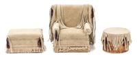 Three Hide-Covered Furniture Articles Height of armchair 3 1/4 inches.