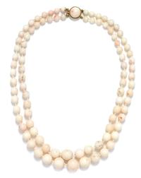 A Graduate Double Strand Angel Skin Coral Bead Necklace,