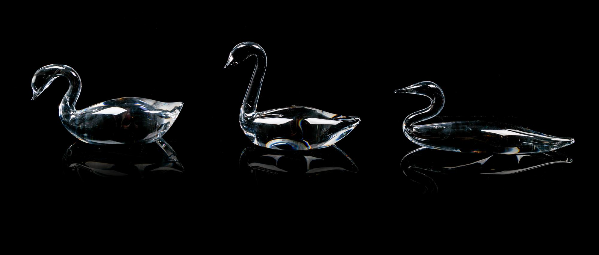Three Steuben Swans Height of tallest 4 7/8 inches.