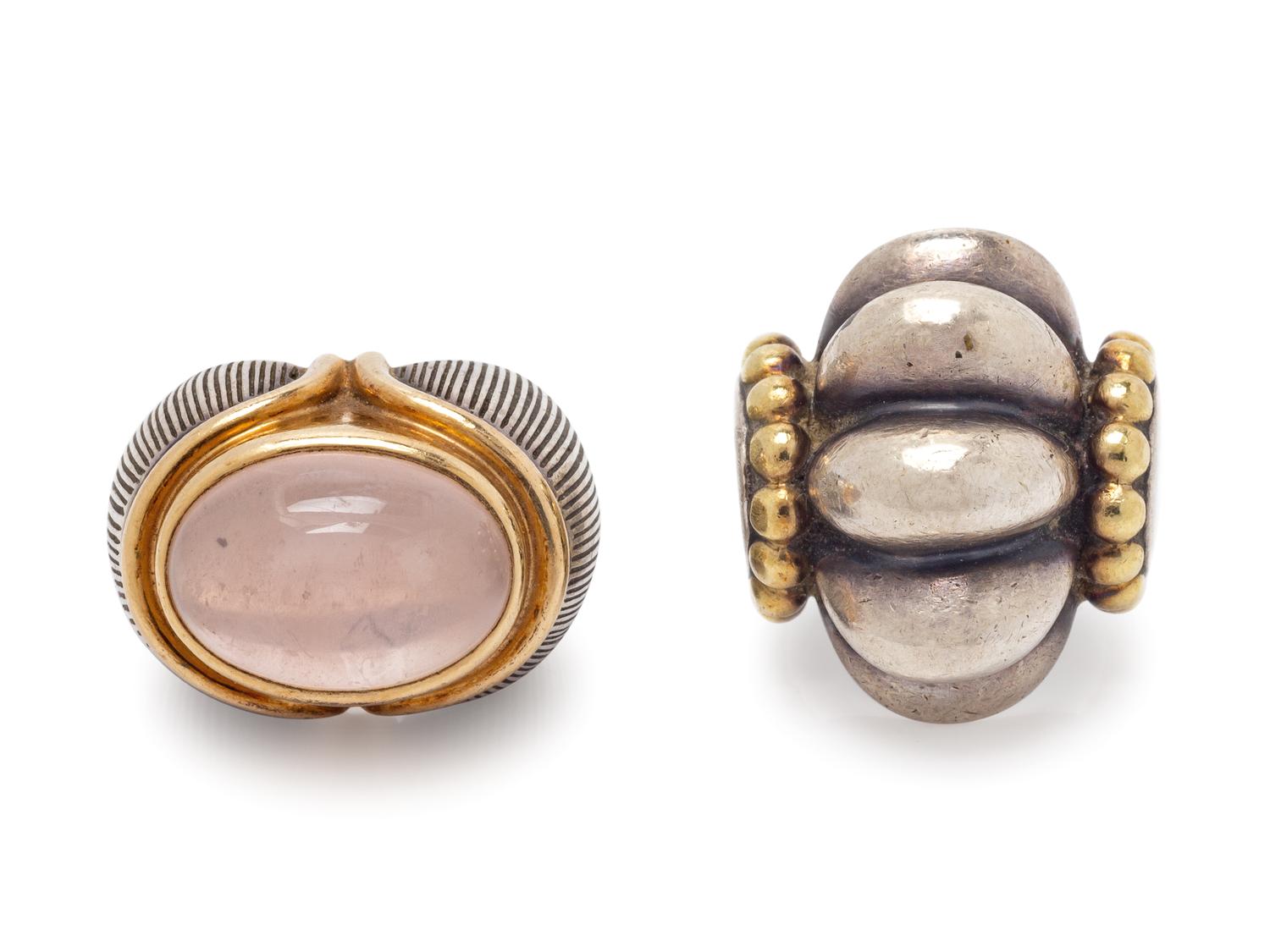A Collection of Sterling Silver and Yellow Gold Rings,