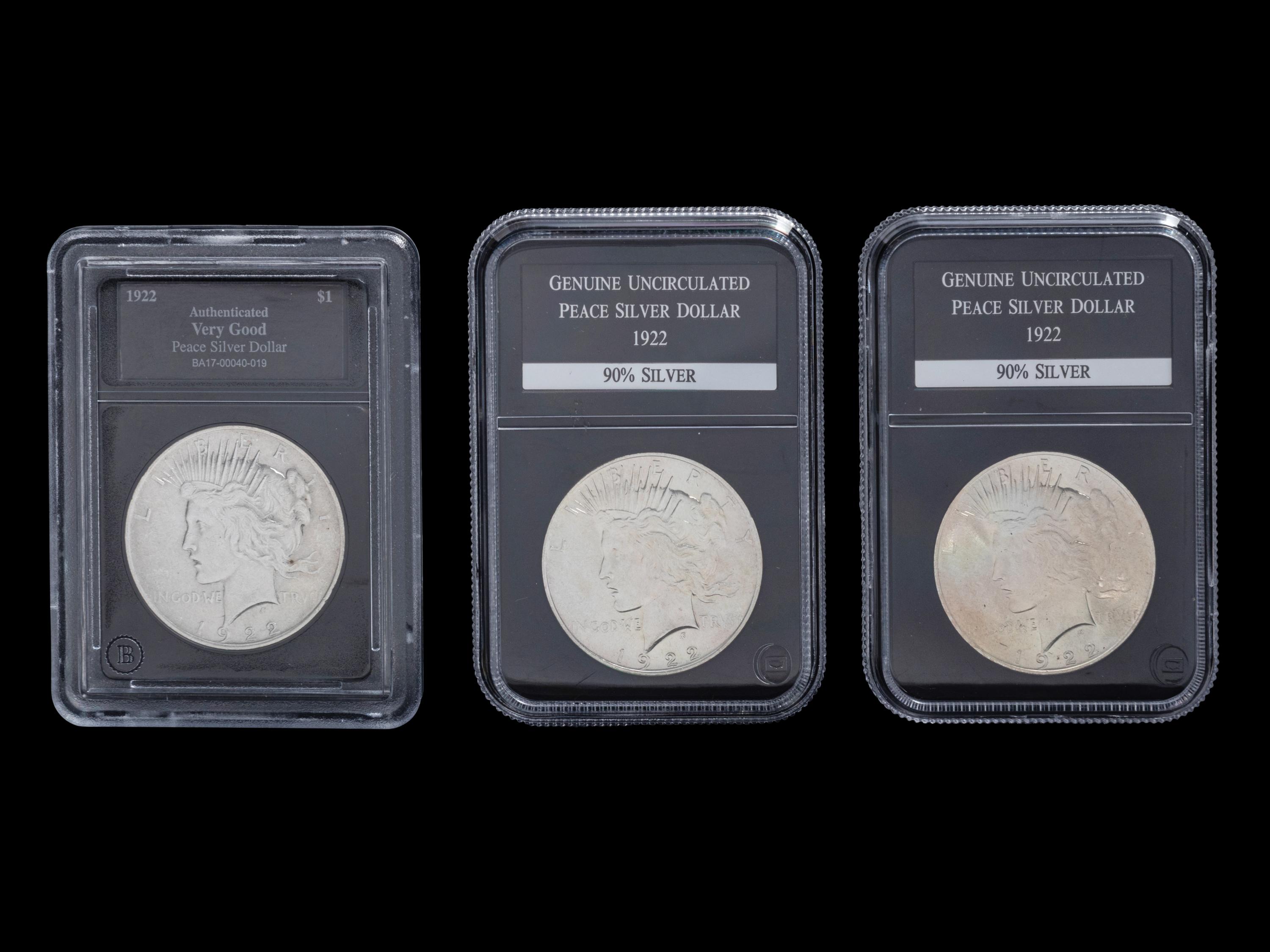Six 1922 Peace $1 Coins
