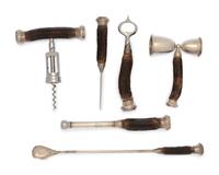 A Cased Antler-Mounted Silver Bar Set