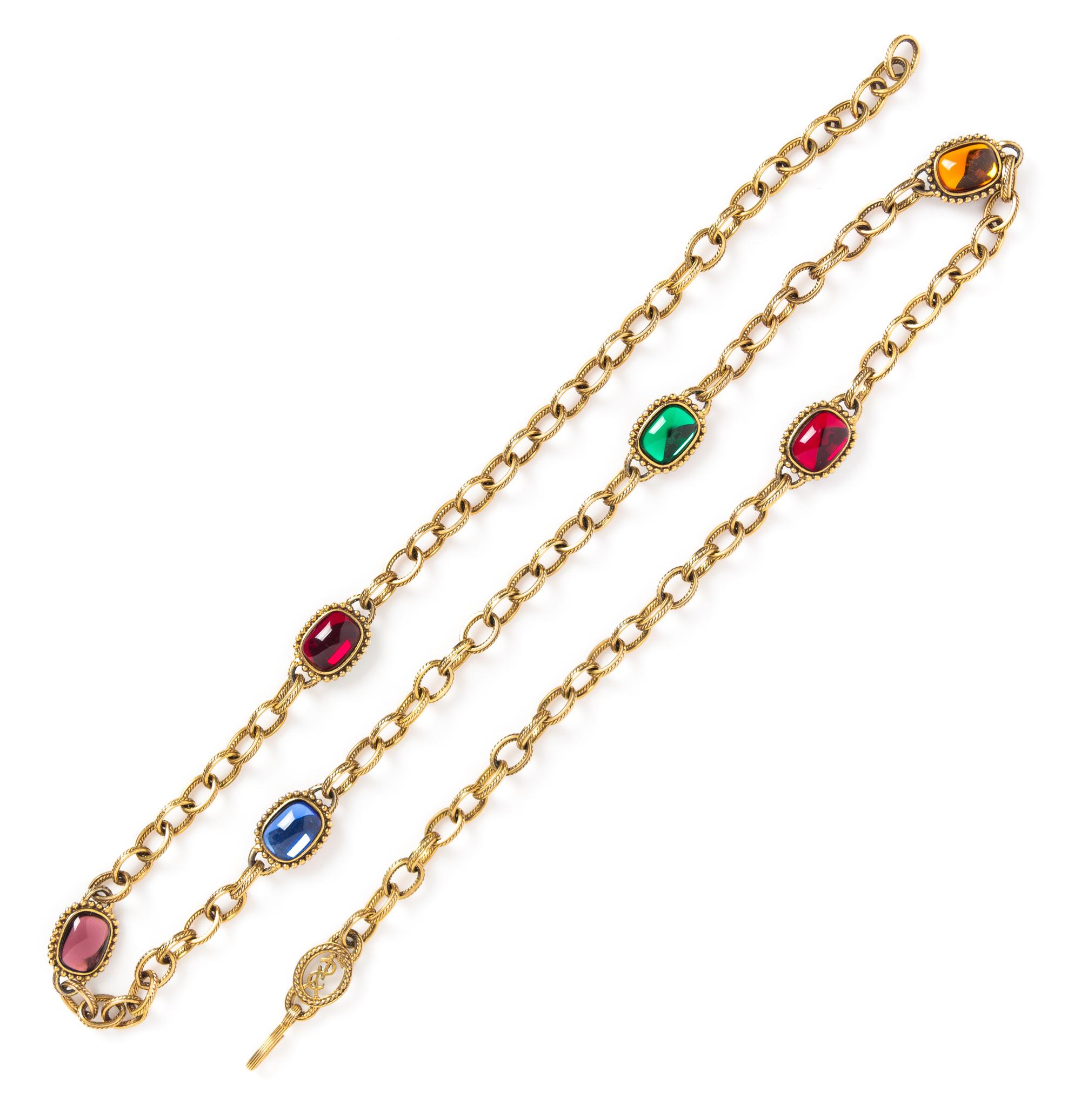 An Yves Saint Laurent Multicolor Glass and Goldtone Sautoir, 38" length.