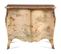 A George III Gilt Bronze Mounted Chinoiserie Painted Marble-Top Commode