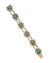 A 14 Karat Rose Gold, Opal, and Turquoise Bracelet, 19.90 dwts.