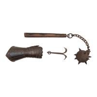 Lot of European Arms and Armor Including: Gauntlet, Grappling Hook, and Flail