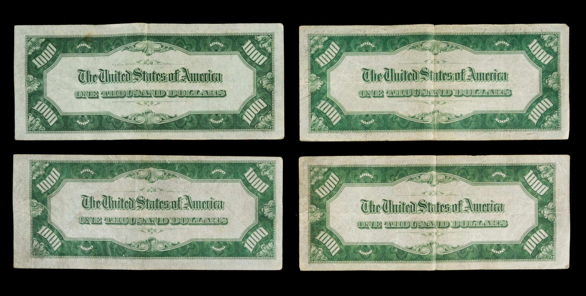 A Collection of Four United States 1934-G $1,000 Federal Reserve Notes