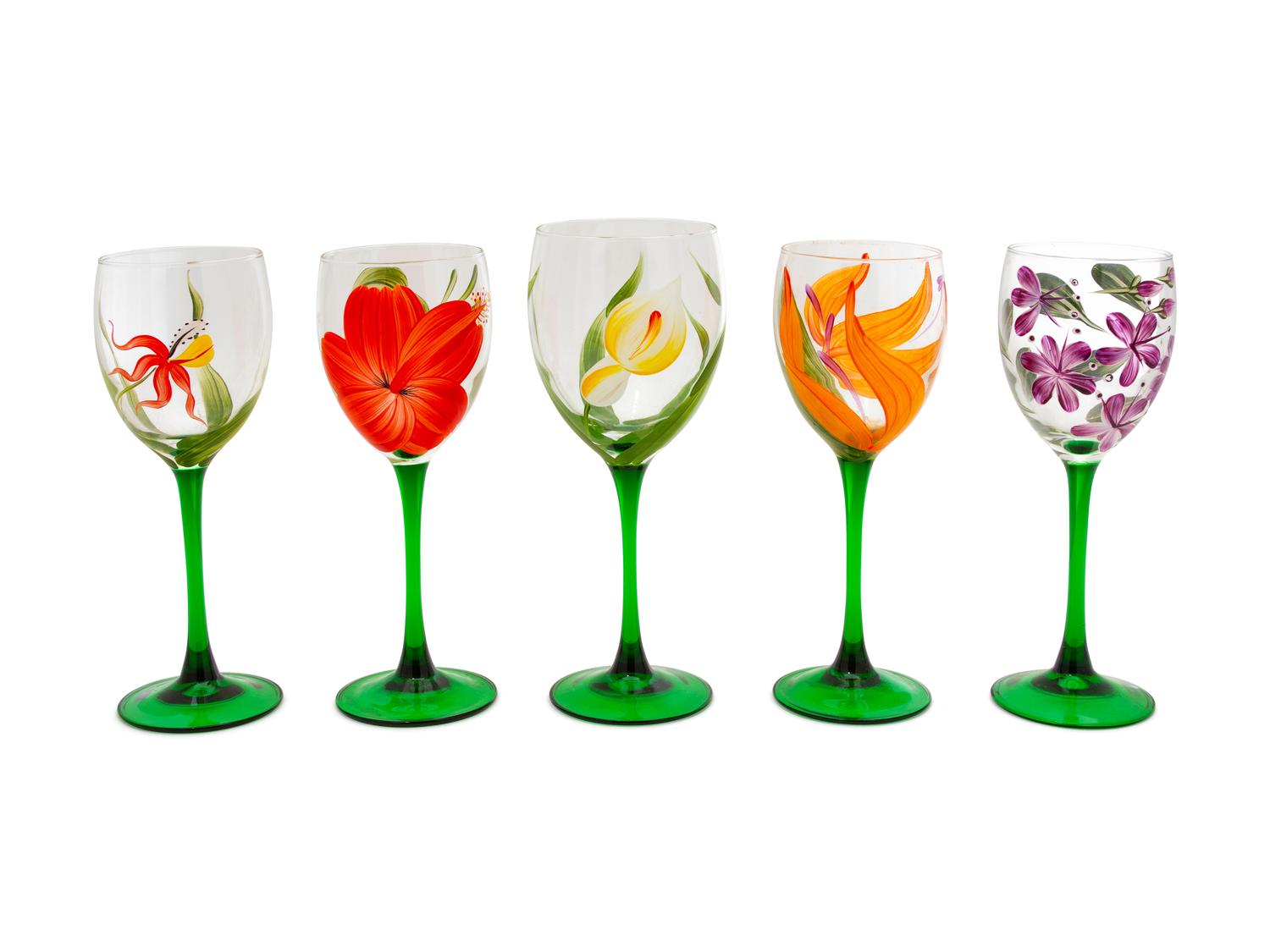 Seventeen Hand Painted Glass Stemmed Wines — 20TH CENTURY