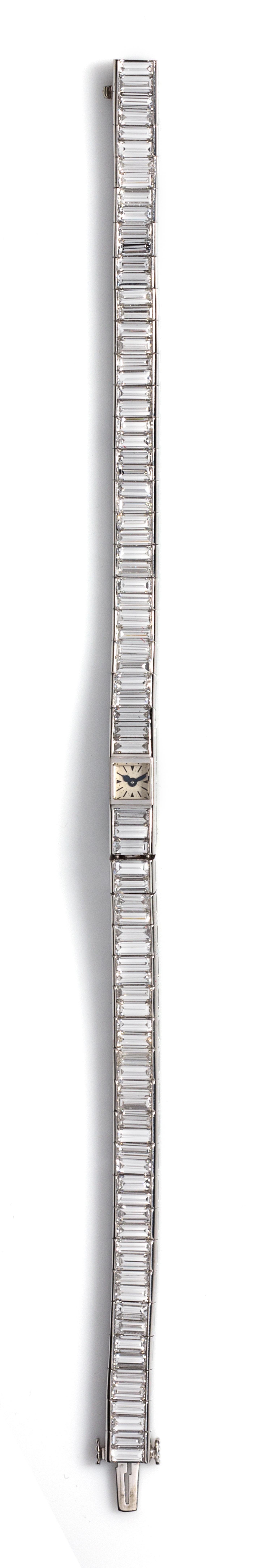 A Platinum and Diamond Wristwatch, Cartier, 18.90 dwts.