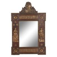 A Spanish Walnut and Brass Mounted Mirror
