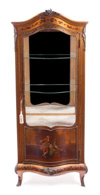 A Louis XV Style Gilt Metal Mounted Vernis Martin Vitrine Height 69 x width 28 x depth 16 1/2 inches. — 19TH/20TH CENTURY