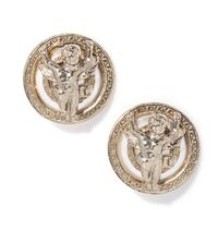 A Pair of Gianni Versace Cherub and Pearl Earclips, 1.5" x 1.5".
